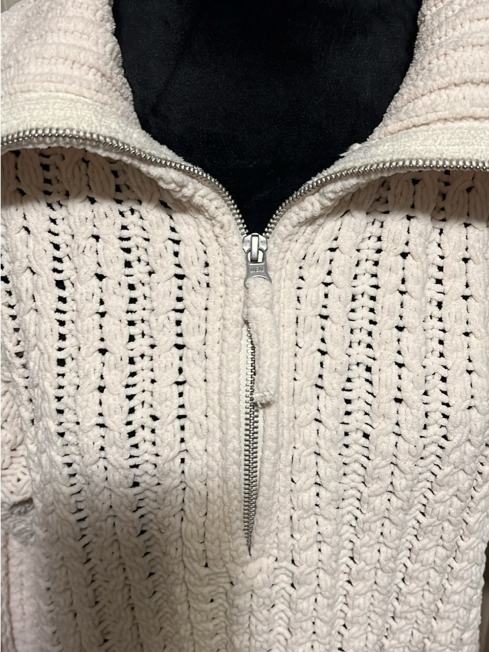 aerie Cream Cable-Knit Half-Zip Turtleneck Sweater